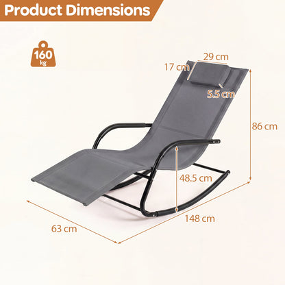 Outdoor Rocking Chair and Patio Lounge Chair with Detachable Headrest and Curved Armrests-Grey