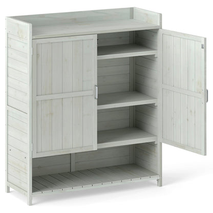 Outdoor Solid Wood Potting Bench with Storage Removable Shelves-Grey
