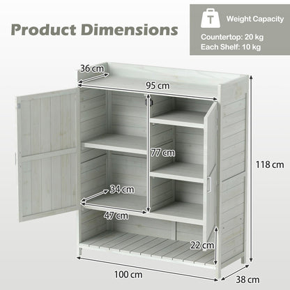 Outdoor Solid Wood Potting Bench with Storage Removable Shelves-Grey