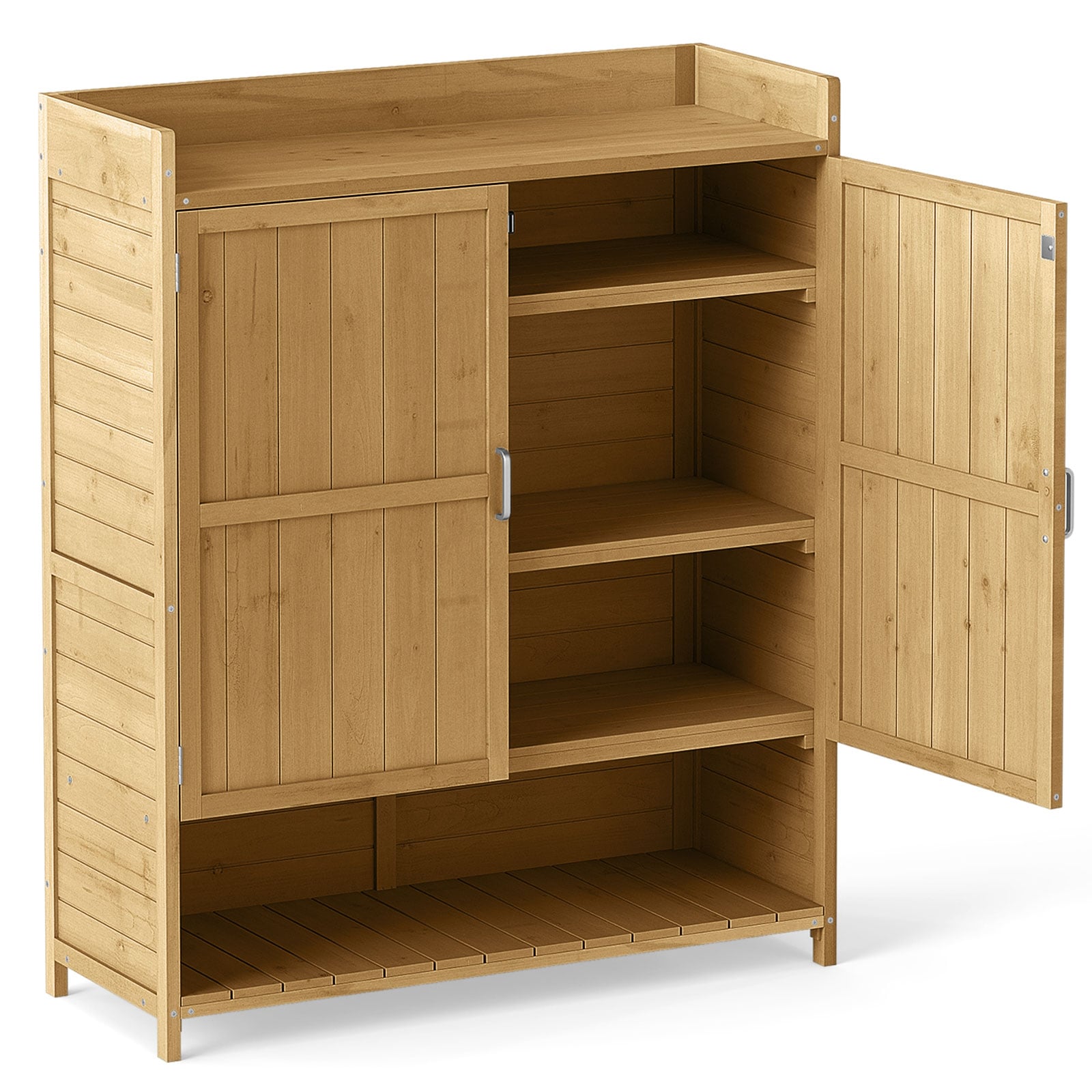 Outdoor Solid Wood Potting Bench with Storage Removable Shelves-Natural