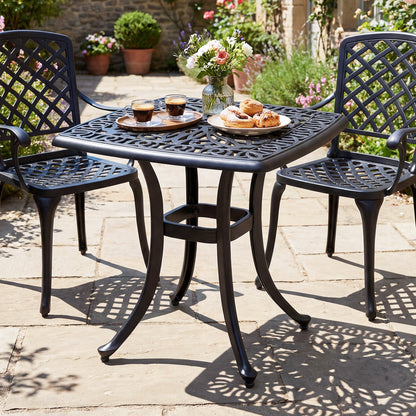 Outdoor Square Cast Aluminum Patio Side Table with Umbrella Hole-Black