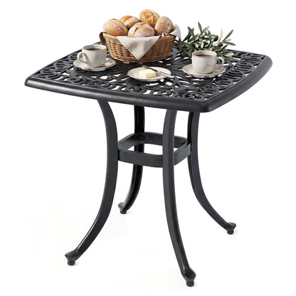 Outdoor Square Cast Aluminum Patio Side Table with Umbrella Hole-Black