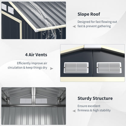 Outdoor Storage Shed 9.1x6.3 FT with Extension Kit & Sliding Door for Garden Backyard-Grey