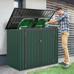 Outdoor Trash Can Storage Shed with Double Openings-Green