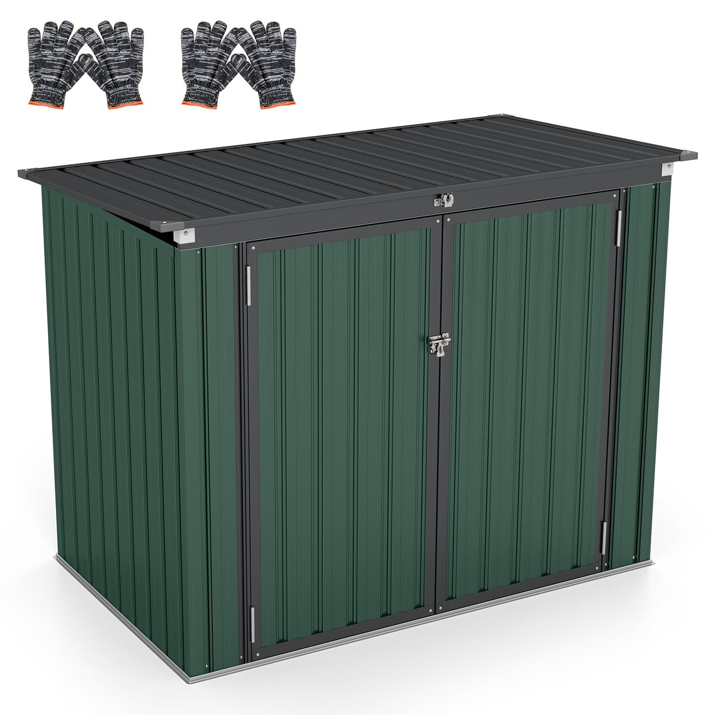 Outdoor Trash Can Storage Shed with Double Openings-Green