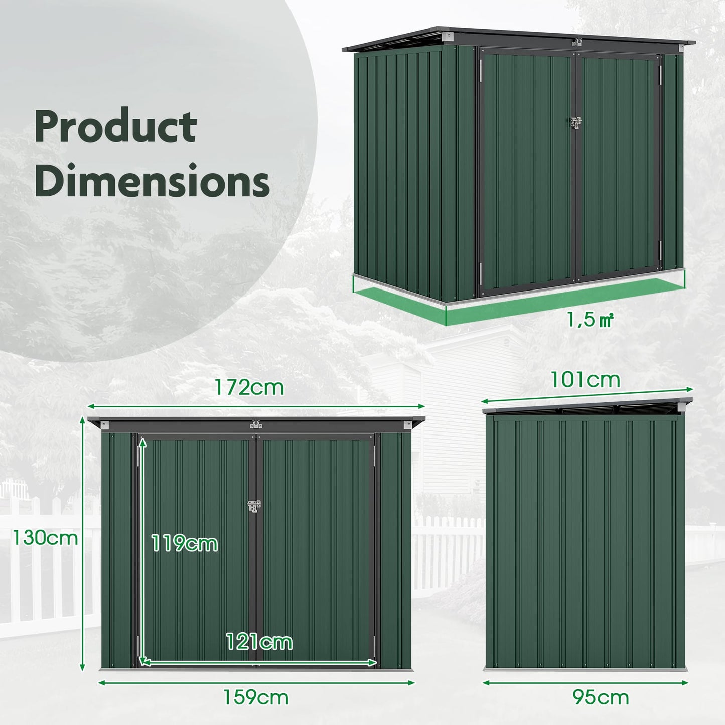 Outdoor Trash Can Storage Shed with Double Openings-Green