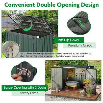 Outdoor Trash Can Storage Shed with Double Openings-Green