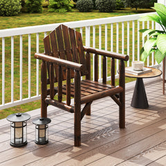 Outdoor Wood Armchair Dining Chair with Armrests and Reclined High Backrest-Brown