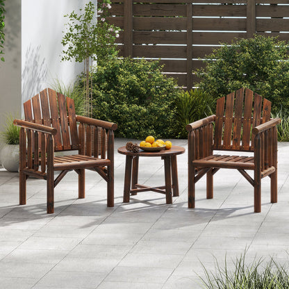 Outdoor Wood Armchair Dining Chair with Armrests and Reclined High Backrest-Brown