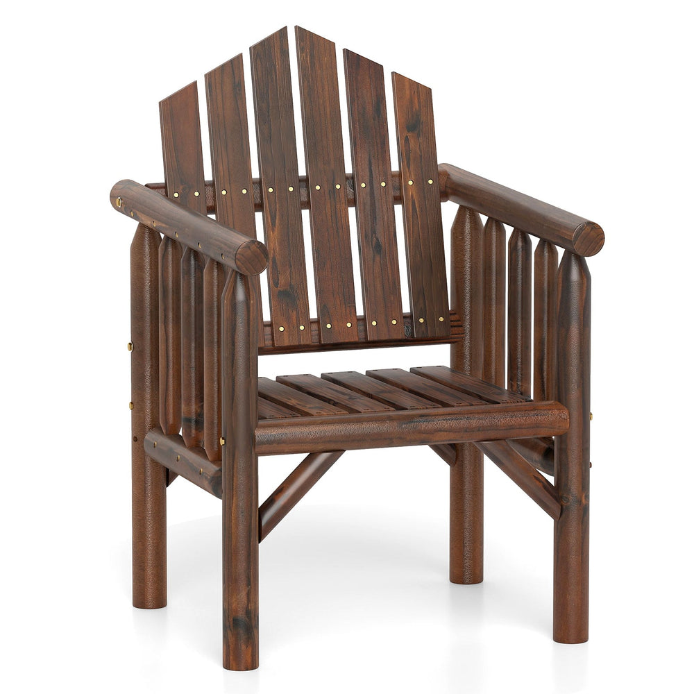 Outdoor Wood Armchair Dining Chair with Armrests and Reclined High Backrest-Brown