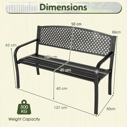 Outdoor 127CM Garden Bench with Patterned Backrest and Curved Armrests-Black