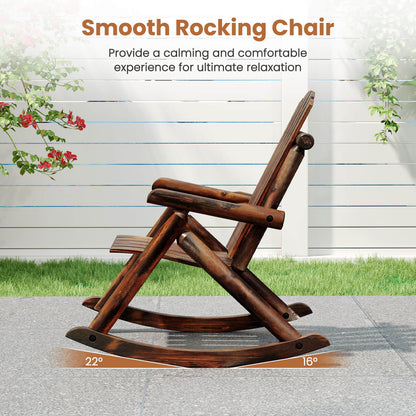 Outdoor Adirondack Rocking Chair Solid Wood with High Back-Brown