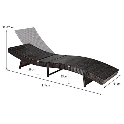 Outdoor Adjustable Folding Chaise Lounge with Removable Thick Cushion-Grey