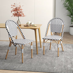 Outdoor Armless French Bistro Chair Set of 2-Black & White