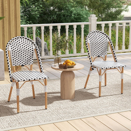 Outdoor Armless French Bistro Chair Set of 2-Black &amp; White
