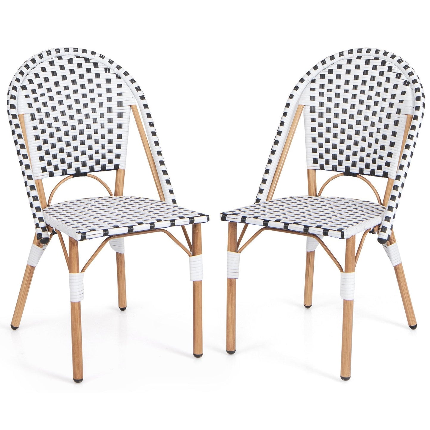 Outdoor Armless French Bistro Chair Set of 2-Black &amp; White