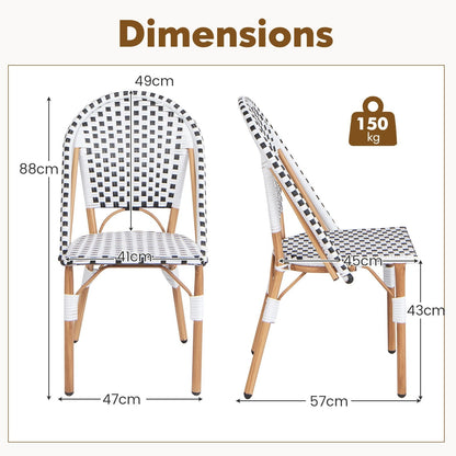 Outdoor Armless French Bistro Chair Set of 2-Black &amp; White