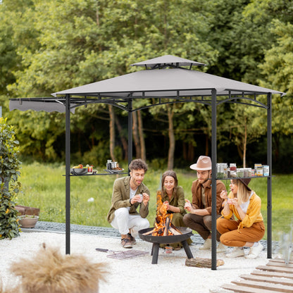 Outdoor Barbecue Canopy Tent Grill Gazebo with Side Awning-Grey