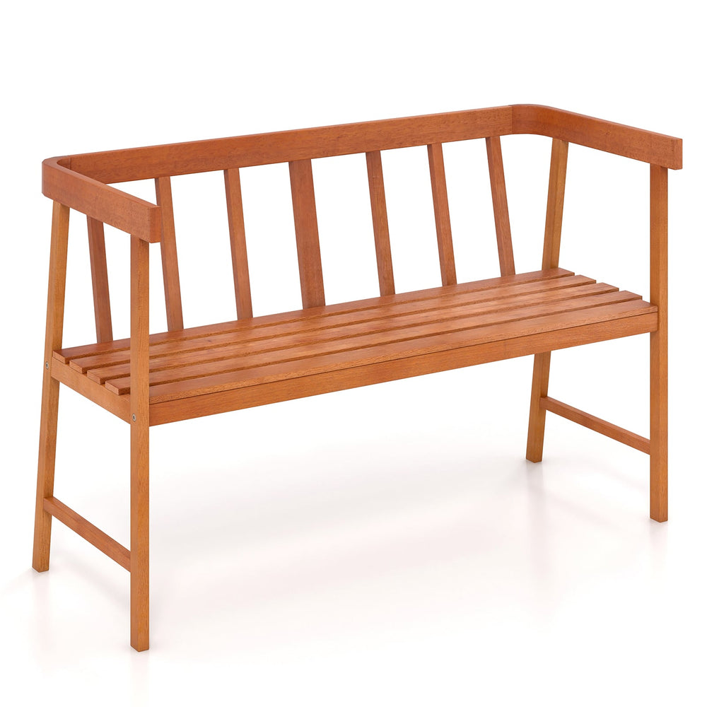 2-Person Outdoor Bench with Ergonomic Backrest and Armrests for Yard