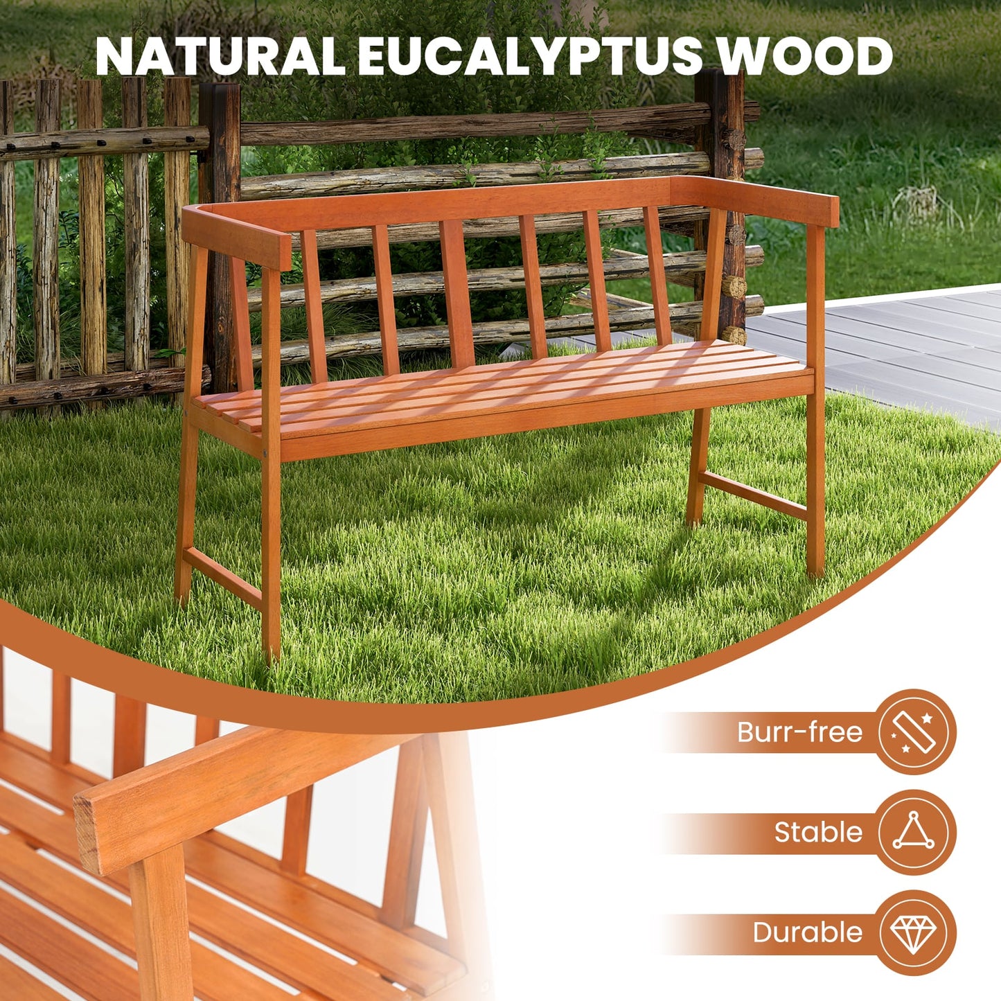 2-Person Outdoor Bench with Ergonomic Backrest and Armrests for Yard
