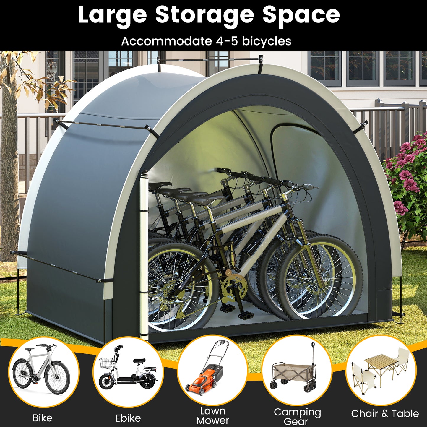 Outdoor Bike Cover Bicycle Tent with Water-proof Silver-coated Fabric