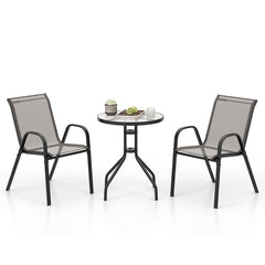 3 Pieces Outdoor Bistro Set with 2 Stackable Chairs and Round Side Table-Grey