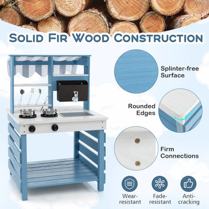 Outdoor Double-Sided Mud Kitchen for Kids-Blue & White