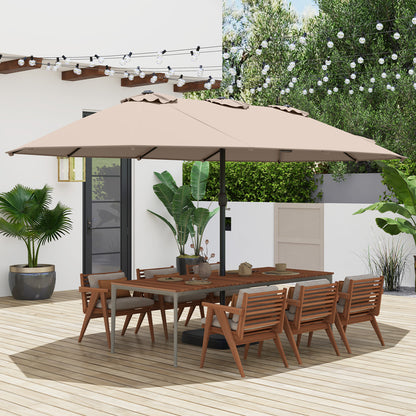 Double Sided Patio Umbrella Outdoor Large Market Umbrella with Base-Brown
