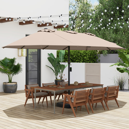 Double Sided Patio Umbrella Outdoor Large Market Umbrella with Base-Brown