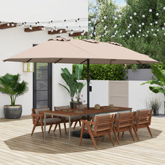 Double Sided Patio Umbrella Outdoor Large Market Umbrella with Base-Brown