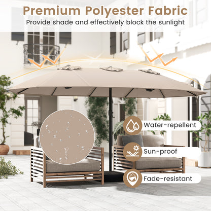 Double Sided Patio Umbrella Outdoor Large Market Umbrella with Base-Brown
