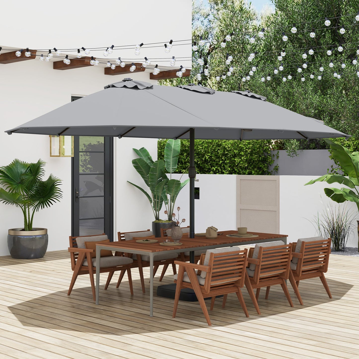 Double Sided Patio Umbrella Outdoor Large Market Umbrella with Base-Grey