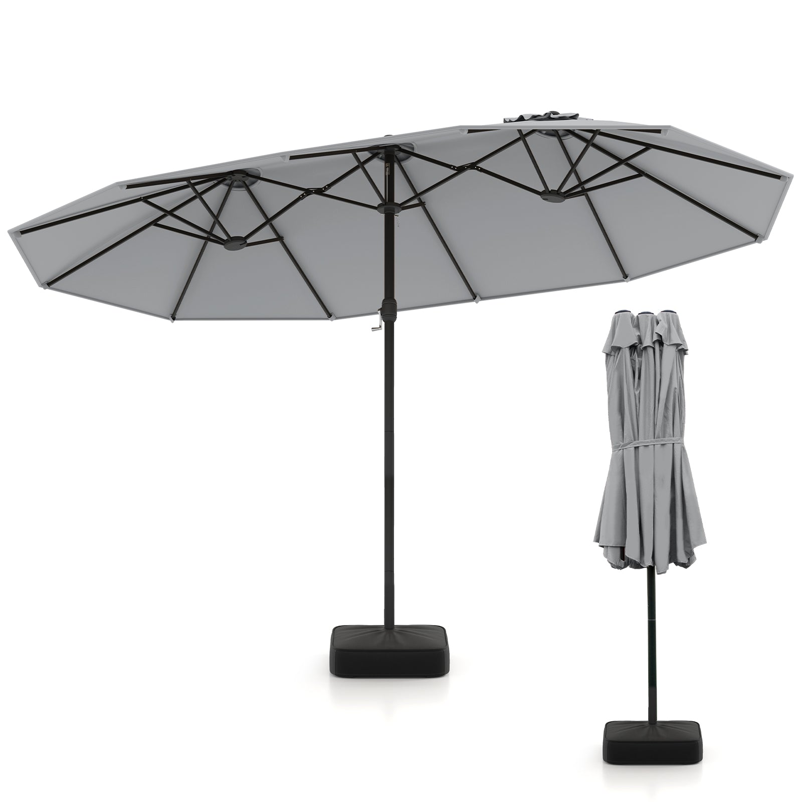 Double Sided Patio Umbrella Outdoor Large Market Umbrella with Base-Grey