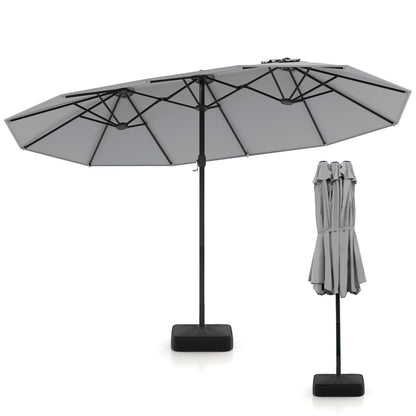 Double Sided Patio Umbrella Outdoor Large Market Umbrella with Base-Grey