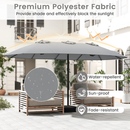 Double Sided Patio Umbrella Outdoor Large Market Umbrella with Base-Grey