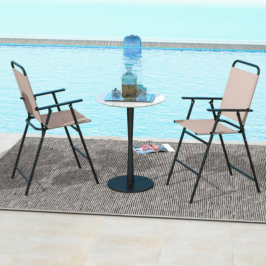 Outdoor Folding Bar Chair Set of 2 with Backrest Armrests Footrest-Beige