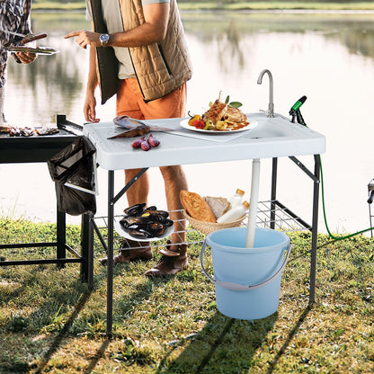 108CM Portable Camping Sink Table with Grid Rack