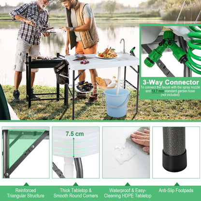 108CM Portable Camping Sink Table with Grid Rack