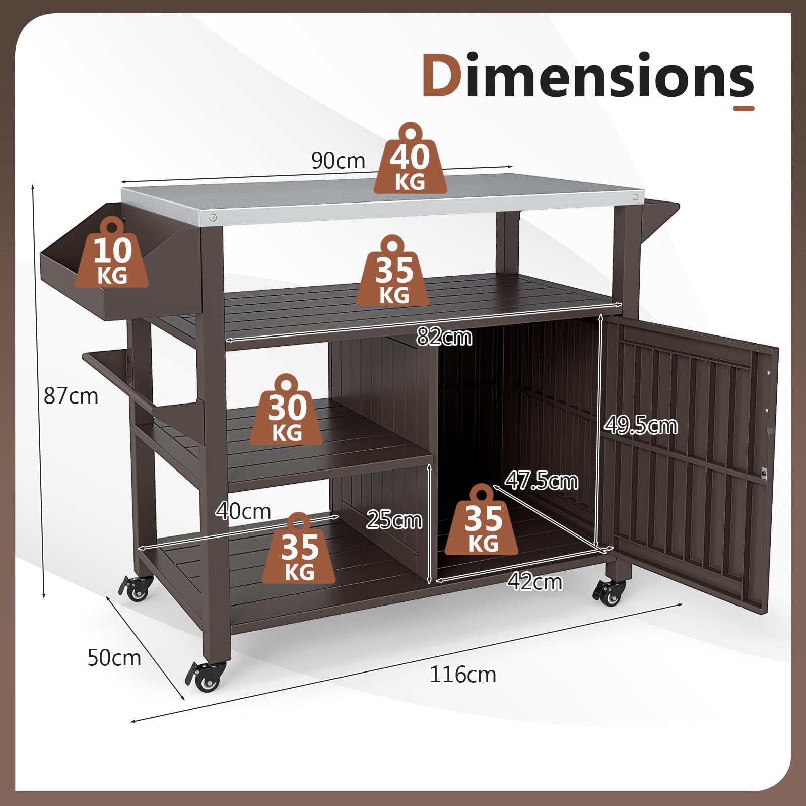 Outdoor Grill Cart with Storage Cabinet-Brown