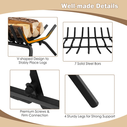 Outdoor Grill Fireplace Log Grate Holder with 7 Steel Bars-S