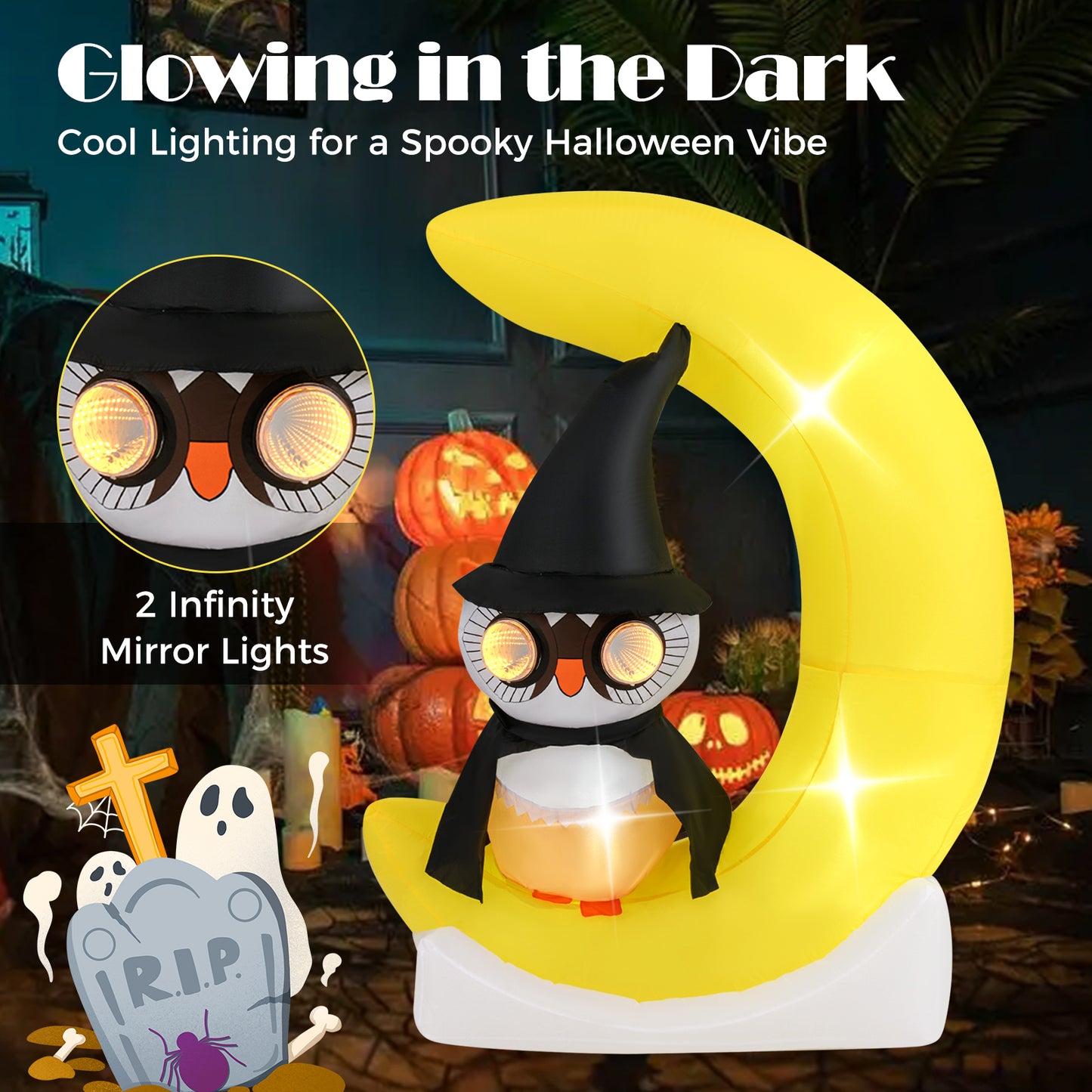 Outdoor Inflatable Halloween Decoration with LED Lights and Stakes