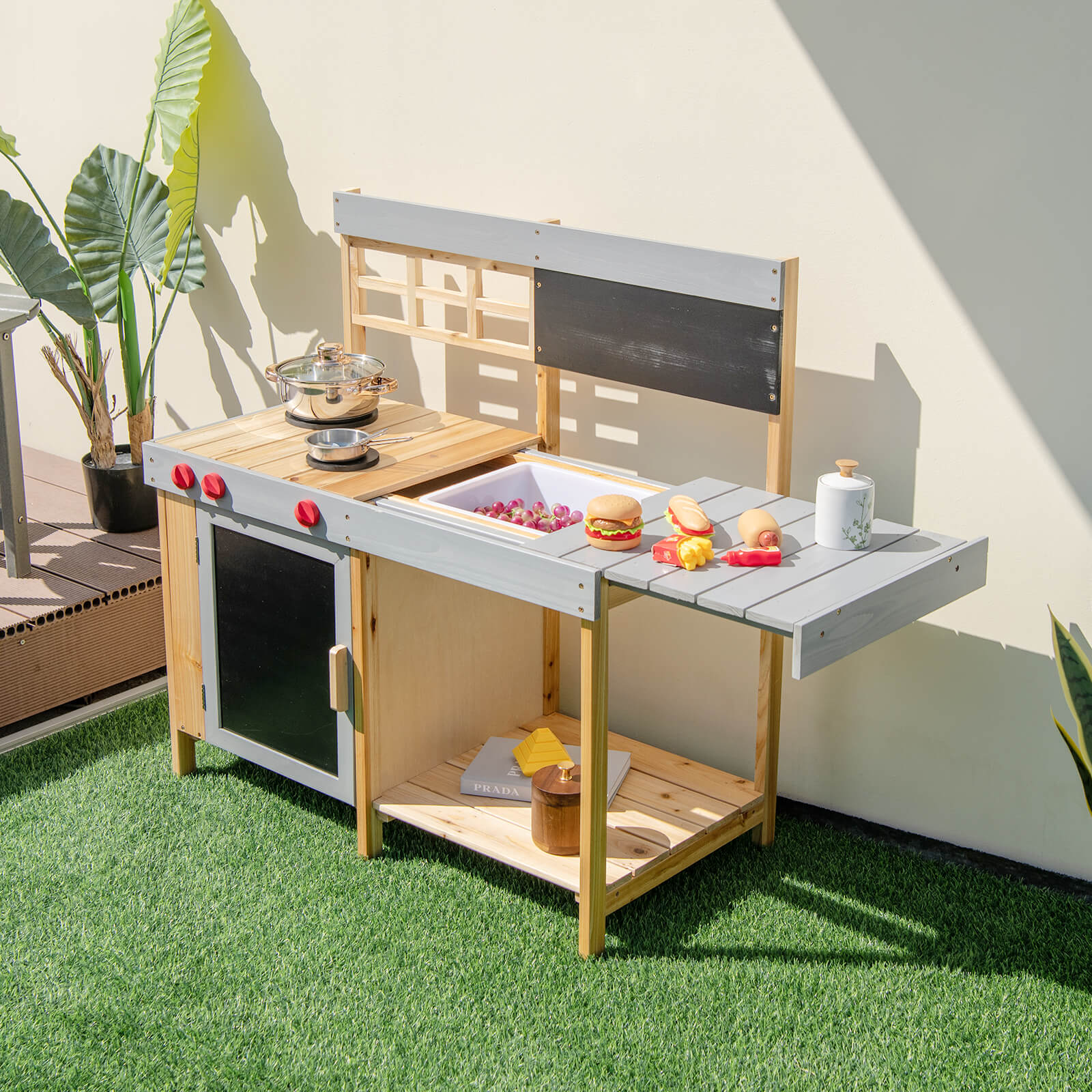 Kids Wooden Mud Kitchen Set with Chalkboard