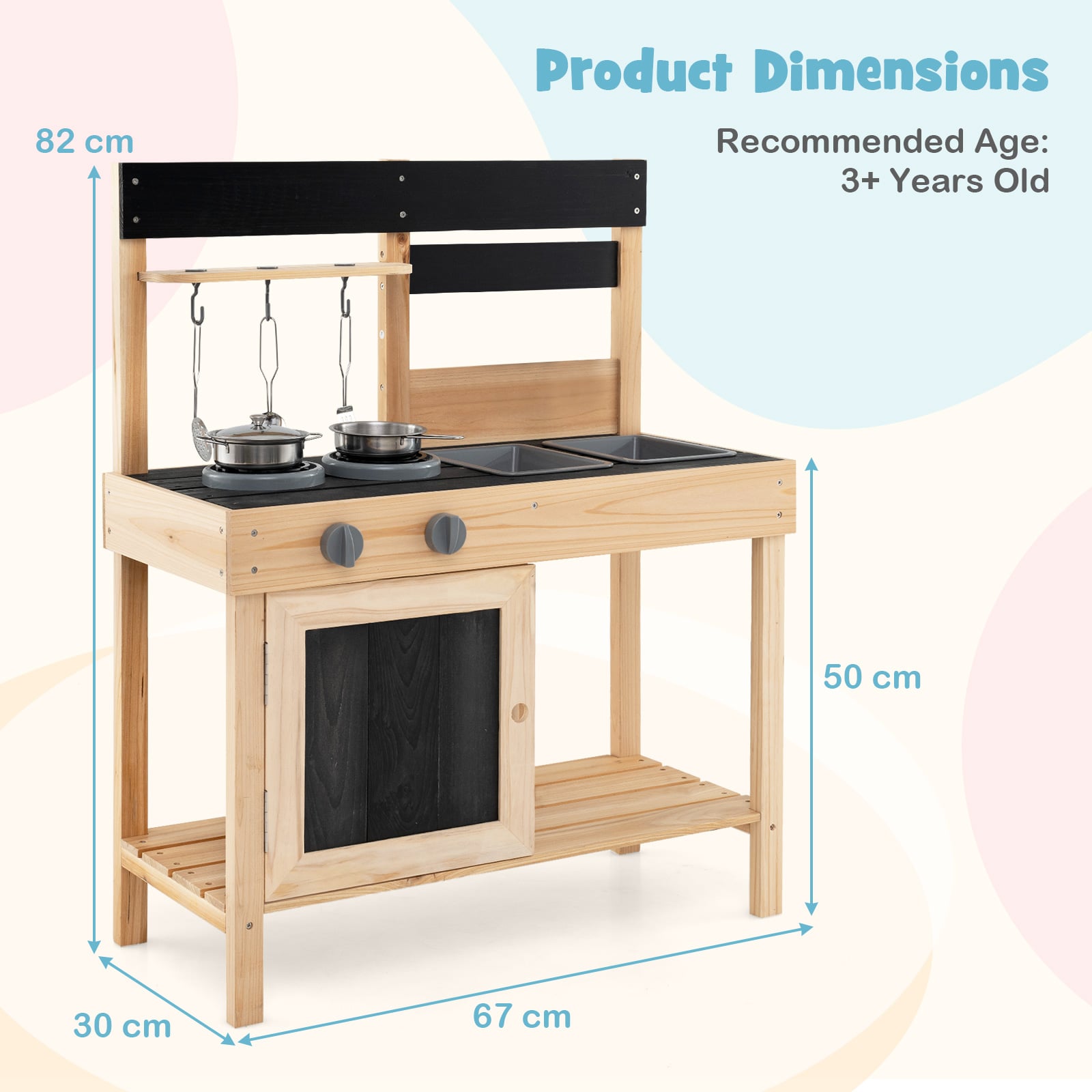 Outdoor Kids Pretend Play Kitchen with 2 Removable Sinks-Natural