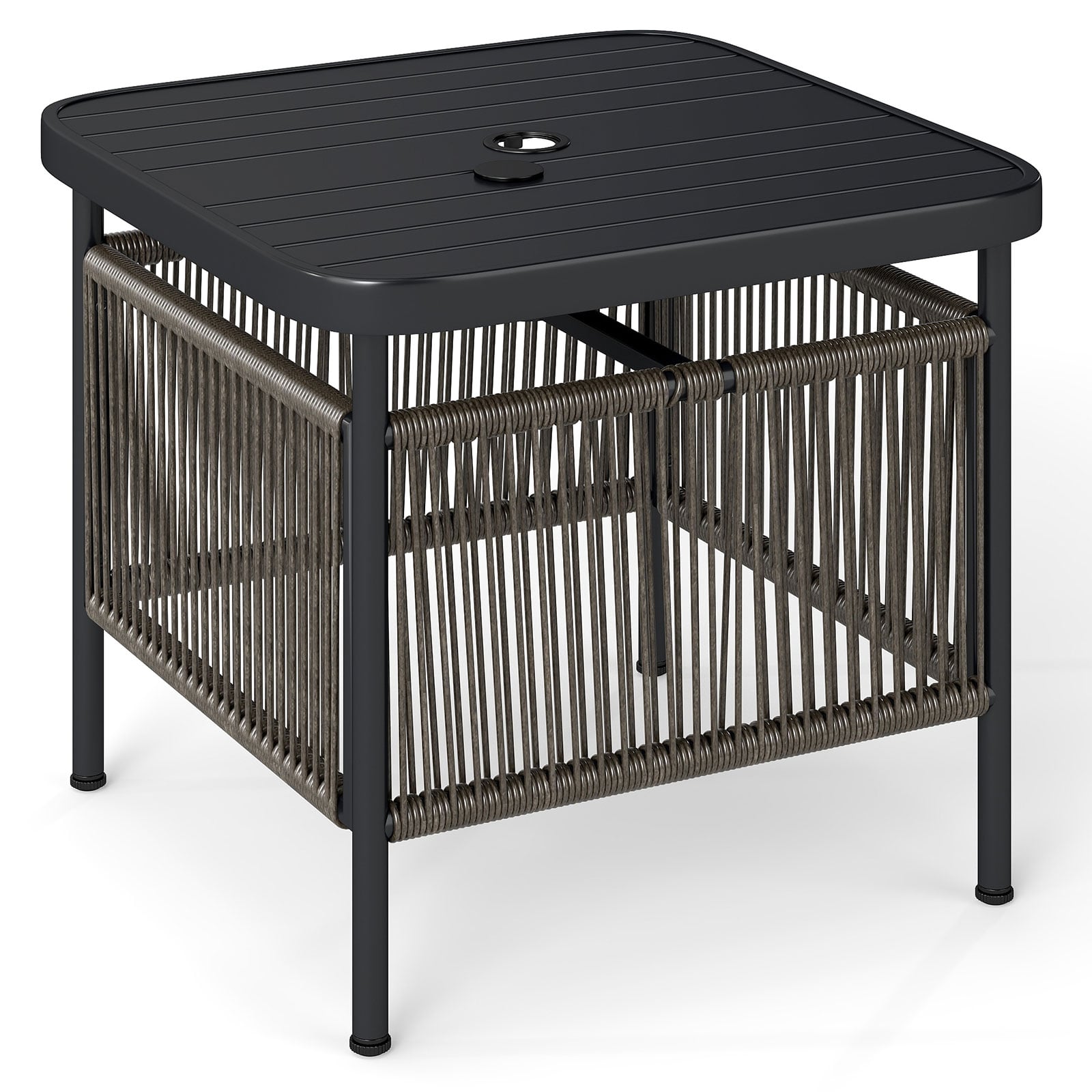 Outdoor PE Rattan Side Table with 5CM Umbrella Hole