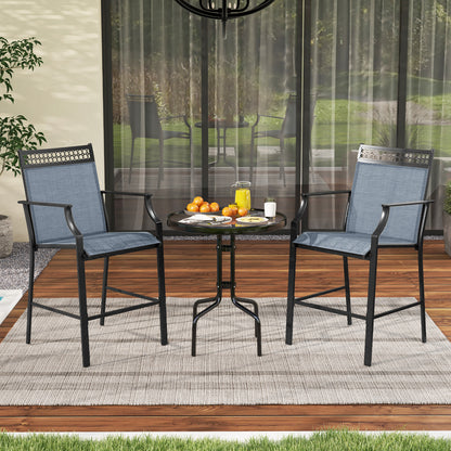 Outdoor Patio Chair Set of 2 with Footrest and High Back and Armrests-Blue
