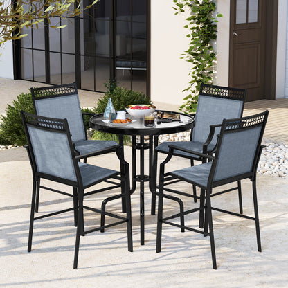 Outdoor Patio Chair Set of 2 with Footrest and High Back and Armrests-Blue
