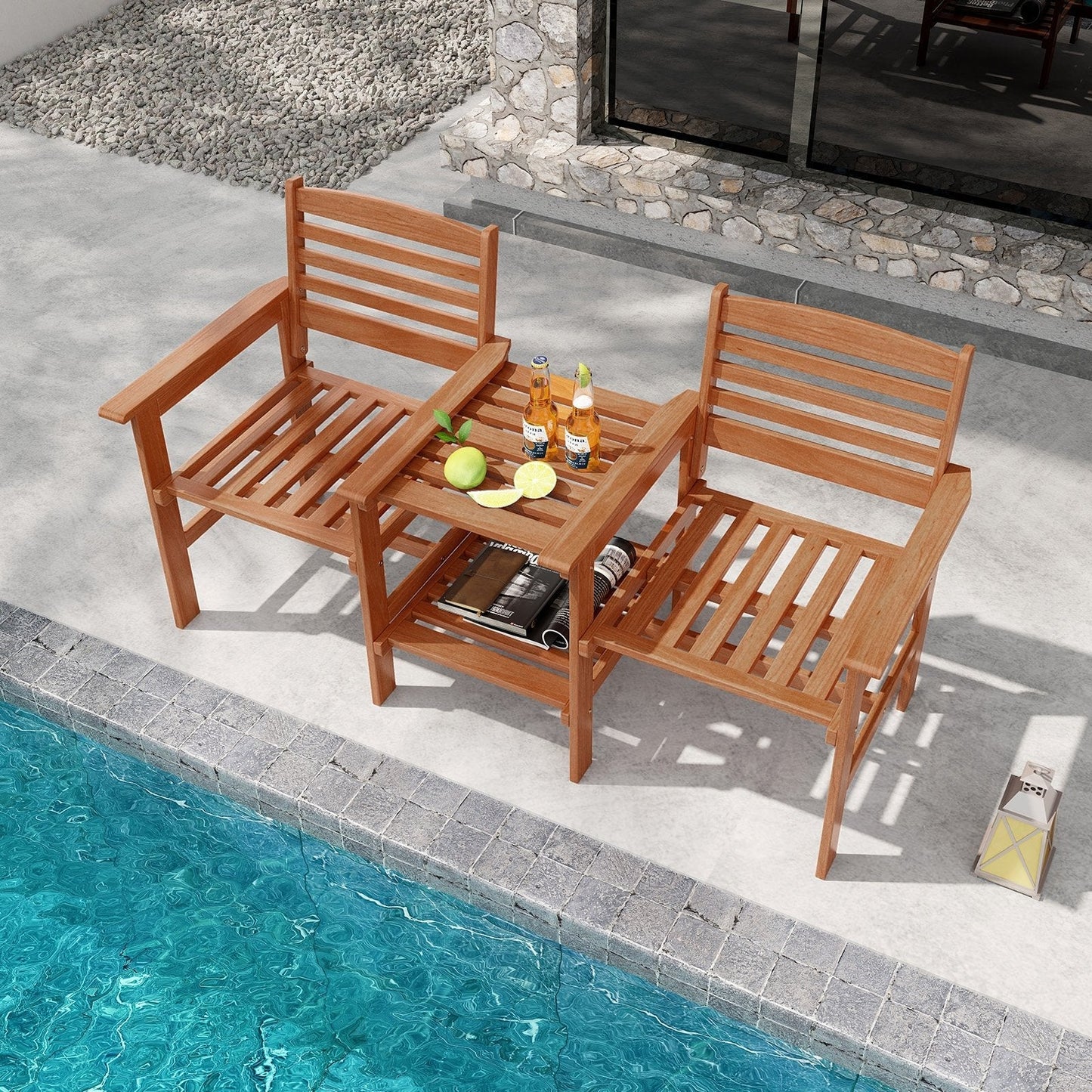 Outdoor Patio Loveseat with Coffee Table and Umbrella Hole