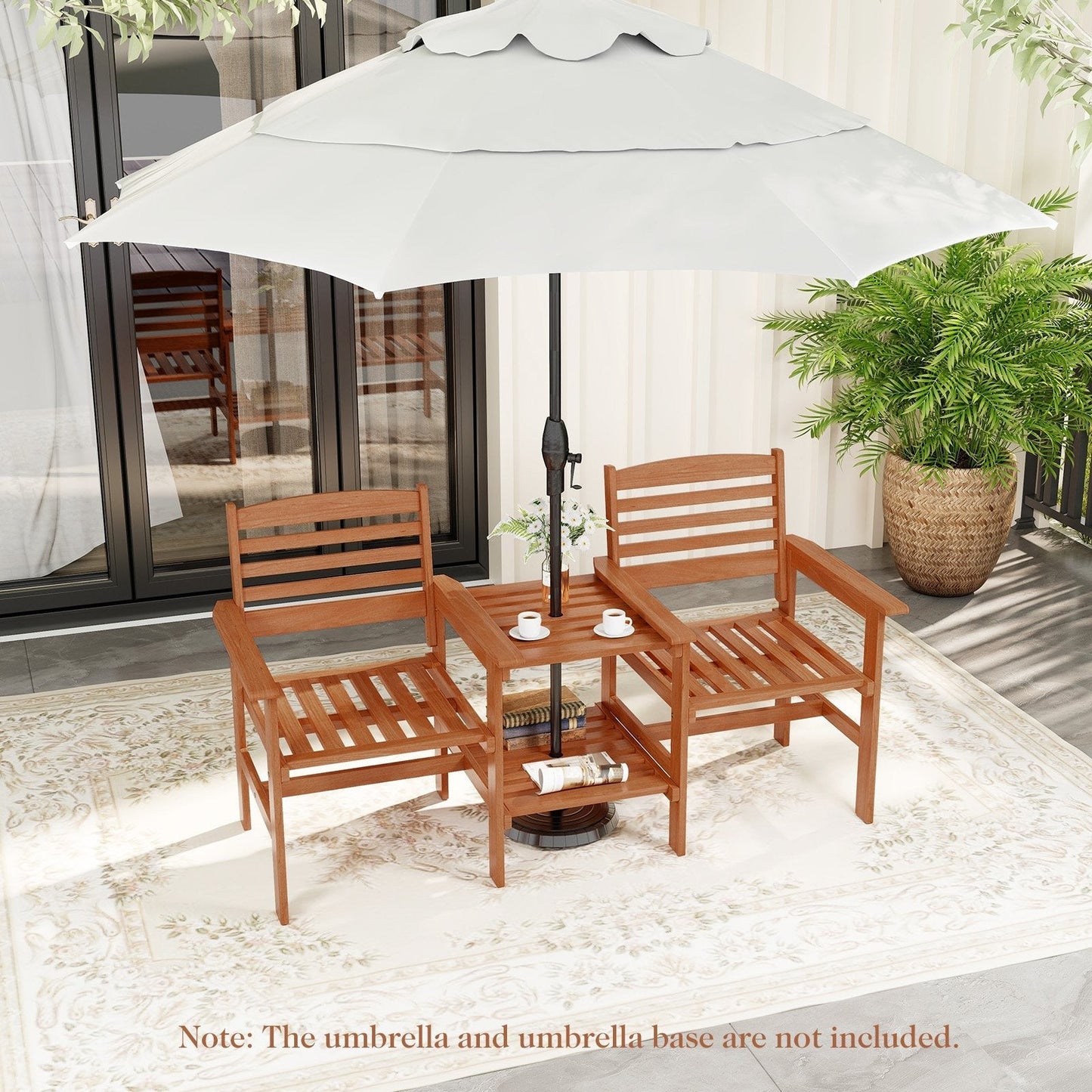 Outdoor Patio Loveseat with Coffee Table and Umbrella Hole