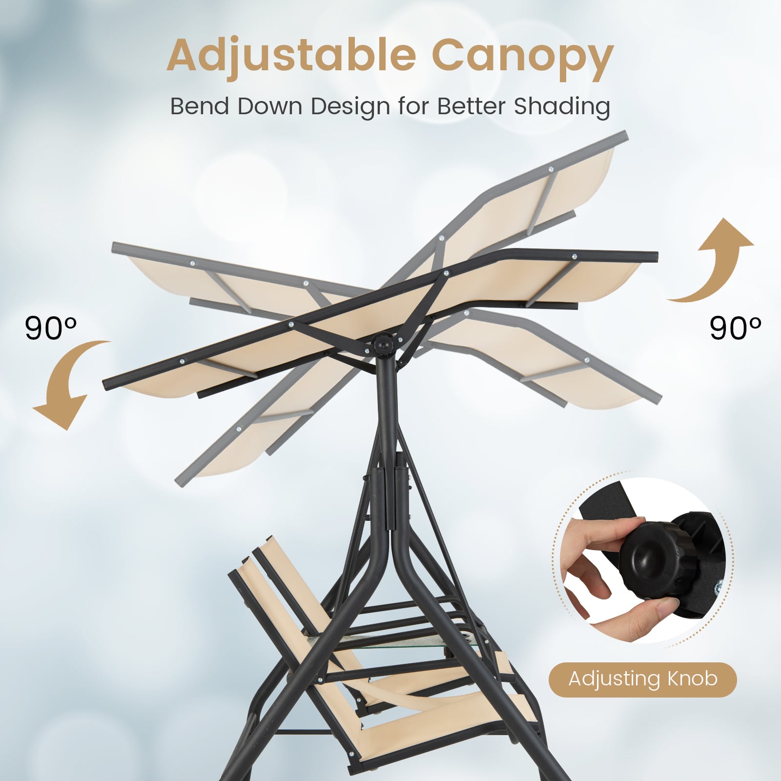 2 Person Outdoor Patio Swing with Adjustable Canopy for Garden Porch Backyard-Beige