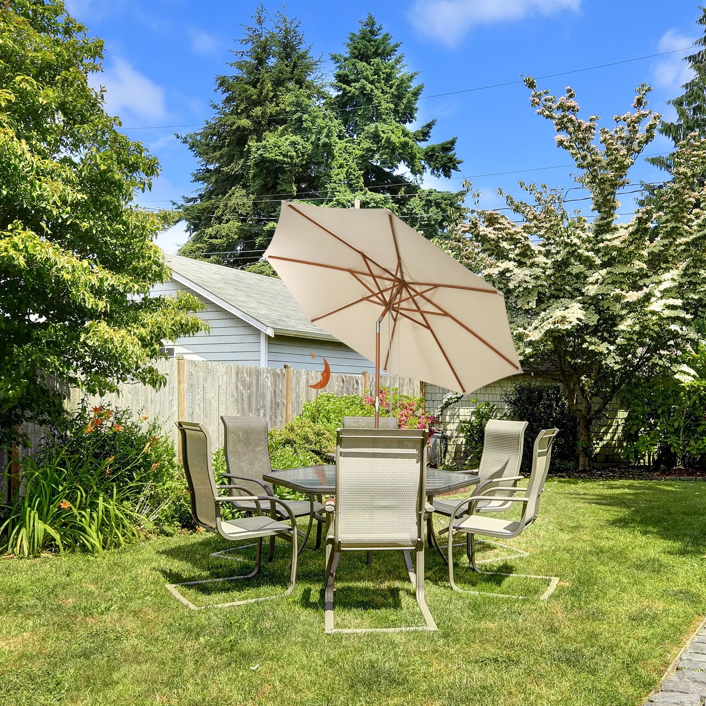 2.7/3m Wooden Patio Parasol Sun Shade Umbrella with 8 Ribs-2.7 m